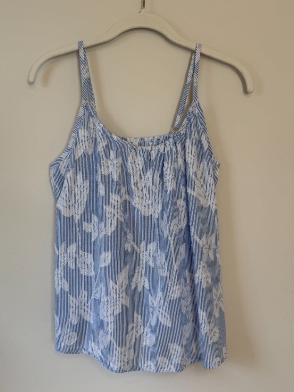 Soma Cotton Striped Floral Jacquard Pajama Cami Small Blue White New With Tags - Picture 4 of 15